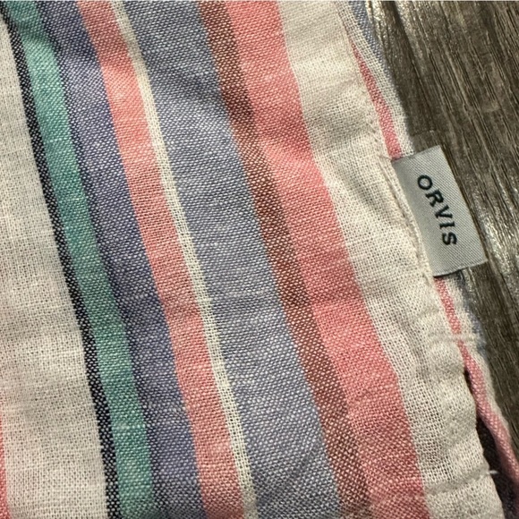 Women's Orvis Ladies Short Sleeve Button Up Linen Blend Shirt Top Stripe S - Picture 5 of 15